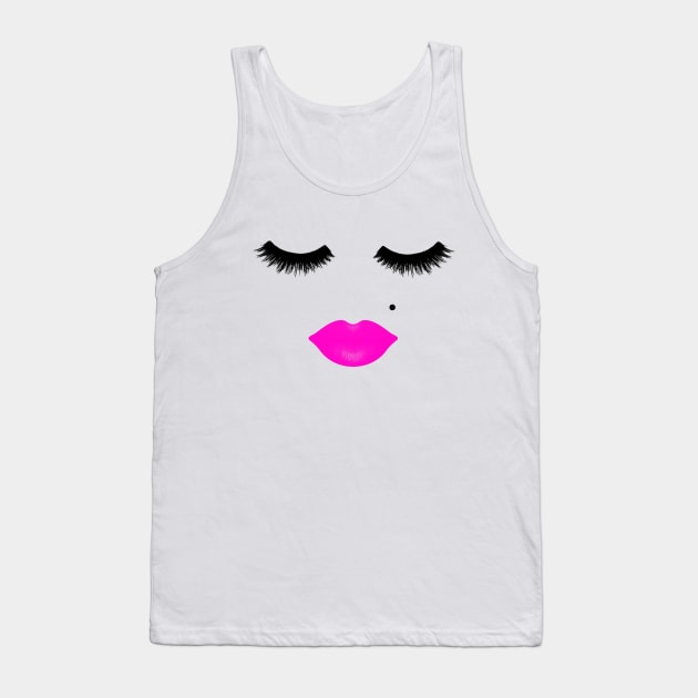 Lips and Eyelashes with Beauty Mark Pink Tank Top by julieerindesigns